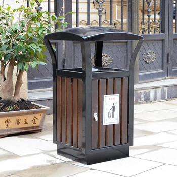 者也 户外垃圾桶 不锈钢木桶垃圾箱小区景区商场果皮分类大号环保垃圾桶 咖非灰架4901