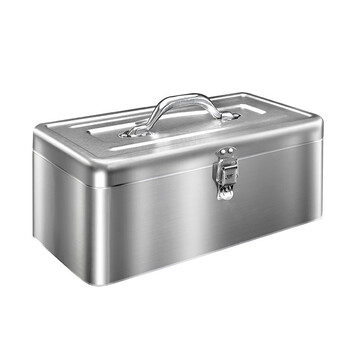 盛富永 五金工具箱 不锈钢铁皮工具箱 中号电工维修箱 加厚多功能手提式车载收纳箱 430不锈钢双层