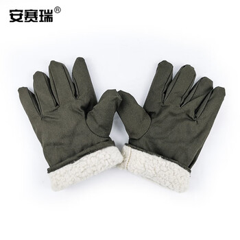安赛瑞 五指军绿加绒手套 78式老式手套冬季劳保防寒保暖棉手套 加厚手套均码 25579