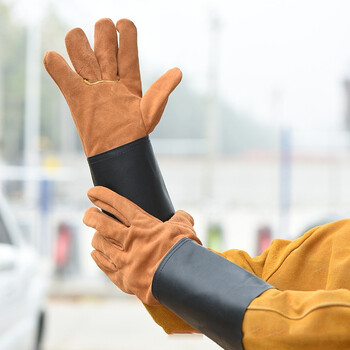 者也（ZYE）焊工劳保手套 加长牛皮电焊手套 防烫隔热焊接半皮手套 牛皮皮袖拼接 24双