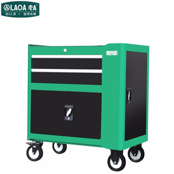 老A LAOA LA119220工具柜存储柜收纳柜移动工位柜维修工具车重型二层抽屉双开门侧门带挂板绿色-量大可定制