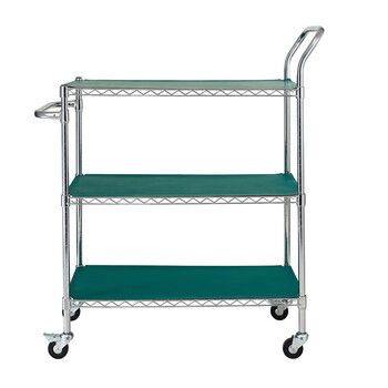 川井（WELLAND)手推车 三层工业网层线网镀铬周转车 电子车间物料转运车带胶垫 承重250kg 120*60*109cm