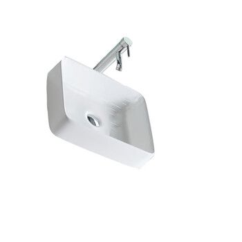 立新求精 超薄边陶瓷洗手盆台上盆白色洗手池面盆中白盆48cm+下水（定制）