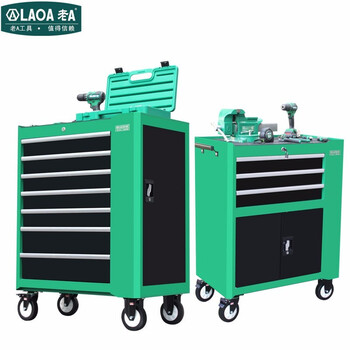 老A LAOA LA119220工具柜存储柜收纳柜移动工位柜维修工具车重型二层抽屉双开门侧门带挂板绿色-量大可定制