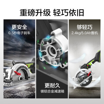 威克士(Worx)工业级无刷电圆锯WU535 充电式电锯圆锯电圆锯圆盘锯五金电动工具 WU535.1两电一充4.0安时