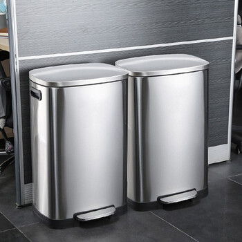 领象 脚踏式大垃圾桶车站宾馆大厅大容量翻盖不锈钢垃圾桶大号学校博物馆酒店大堂分类垃圾桶 50L