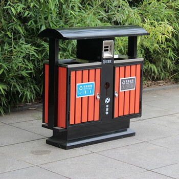 伏兴 不锈钢两分类垃圾桶 户外垃圾桶环卫分类双筒垃圾箱果皮箱定做 2个起订 钢木喷塑100*36*100cm