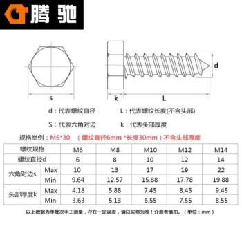 腾驰（CT）034 六角木牙螺丝 DIN571 304不锈钢  M8*140（10支/包）