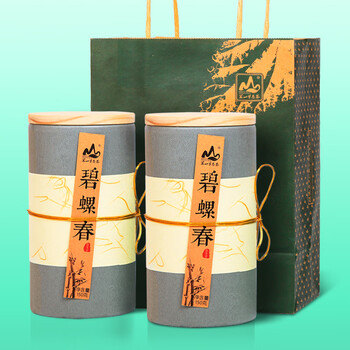茗山生态茶 茶叶新茶 碧螺春绿茶 嫩叶双木罐装共300g 自饮送礼 