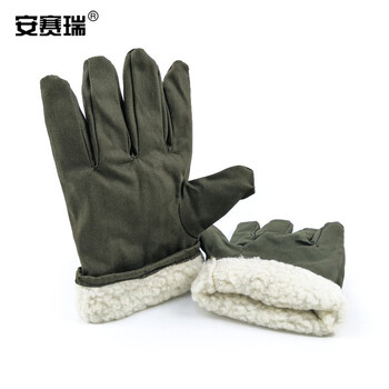 安赛瑞 五指军绿加绒手套 78式老式手套冬季劳保防寒保暖棉手套 加厚手套均码 25579