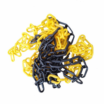 鸣固 塑料黑黄链条 5米 反光警示柱隔离链 路障路锥安全防护链 红白5米