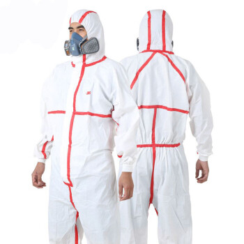 3M 4565 防护服 白色带帽红色胶条 工业实验室防尘防化学喷溅 可备注尺寸