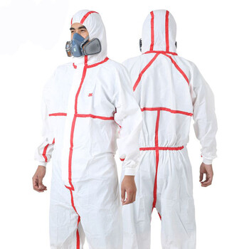 3M 4565 防护服 白色带帽红色胶条 工业实验室防尘防化学喷溅 可备注尺寸