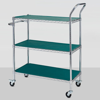 川井（WELLAND)手推车 三层双把手工业网层线网镀铬周转车 电子车间物料转运车带胶垫 承重250kg 45*45*109cm