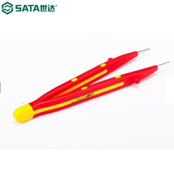 世达 SATA 03182 VDE绝缘双色微尖横齿镊子160mm