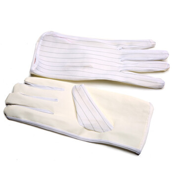 者也（ZYE）条纹手套点珠防滑劳保手套防静电手套 白色 L码 10双