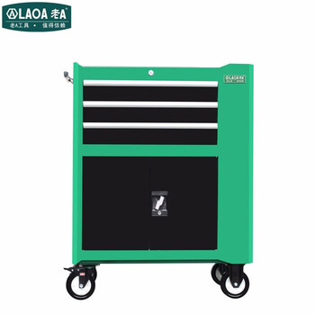 老A LAOA LA119230工具柜存储柜收纳柜移动工位柜维修工具车重型三层抽屉双开门侧门带挂板工具柜绿色