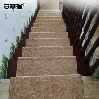 安赛瑞 楼梯地垫 木楼梯地垫 65×24×3cm 免胶自贴楼梯防滑踏步垫 实木地毯 长方形 驼色祥云700605
