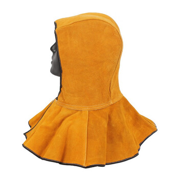 君御 牛皮披肩帽 披肩式焊帽 隔热耐高温焊工作业用*1顶 黄色 均码