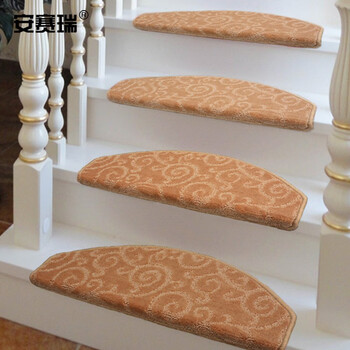 安赛瑞 楼梯地垫 木楼梯地垫 75×24×3cm 免胶自贴楼梯防滑踏步垫 实木地毯 弧形 驼色祥云700608