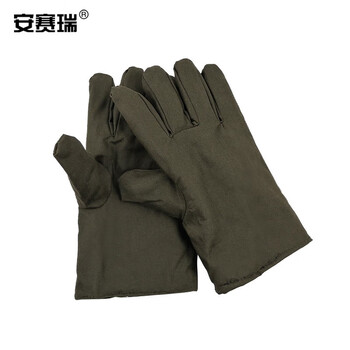安赛瑞 五指军绿加绒手套 78式老式手套冬季劳保防寒保暖棉手套 加厚手套均码 25579