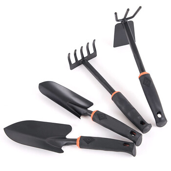 者也（ZYE）种菜种花植物松土盆栽除草工具防滑手柄不易生锈小铲大铲耙子两用锄头套装 园艺工具 黑色4件套