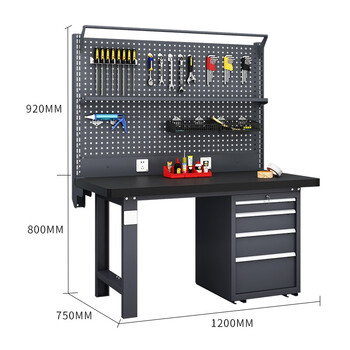 沛桥操作台PQ-3216钳工检验台维修工具桌四抽双挂板带棚板 1.2米（钢板台面）