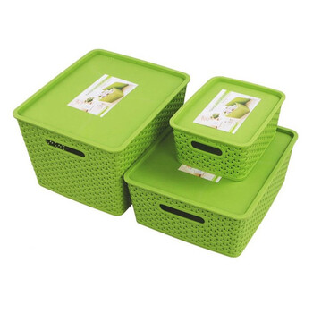 庄太太【米色大号无盖】仿藤编镂空收纳篮带盖收纳筐幼儿园玩具筐桌面整理盒