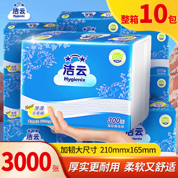 洁云卫生纸 加韧300张*10包 大规格压花抽纸厕纸平板纸厕所专用纸巾 