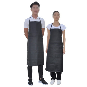 安美尚（ams）黑色皮革PVC防水围裙 防油耐酸碱腐蚀 劳保皮罩衣  1条