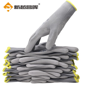 新越昌晖PU涂掌手套 12双/包 劳保手套 尼龙浸胶耐磨防滑工作防护手套B11429