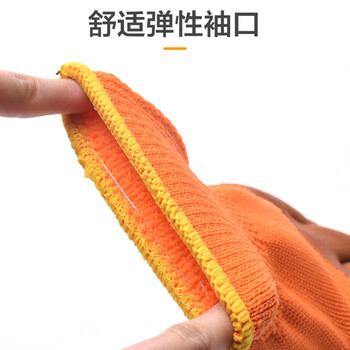 者也（ZYE）透气浸胶挂胶防滑手套弹力皱纹涂胶耐磨工地工作劳保手套 加强指发泡手套 毛圈咖橙色 1双