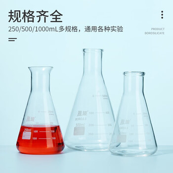 湘玻 玻璃烧瓶三角烧瓶锥形瓶平底圆底烧瓶加厚高硼硅耐高温带刻度实验室【三角烧瓶】喇叭口/大口1000mL 1个