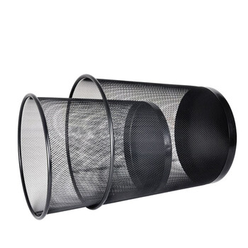 益美得 ZS-8020 金属网面垃圾桶酒店办公室圆形钢丝纸篓 黑色中号直径26.5cm