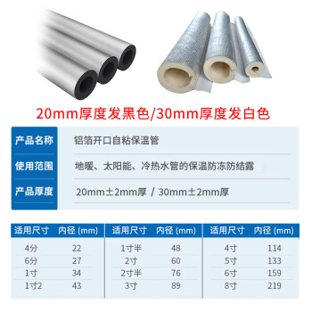 铂特体 保温管套水管道保温棉橡塑开口自粘式铝箔保护套 4分管内径22*20mm厚 1米长