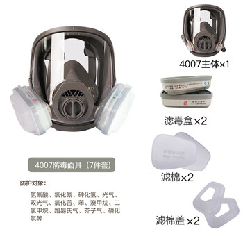 普达 防毒面具 MJ-4007全面罩配P-B-1（1号）滤毒盒七件套 尘毒两用口罩 印刷制药加工