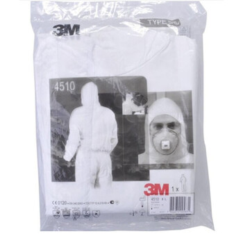3M 4510 XXL一次性防护服白色带帽连体防护服防化防尘服化学隔离服防护颗粒物及液体喷溅 3件/组