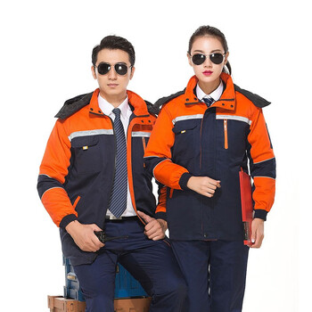 者也（ZYE）保暖反光工程服棉服冷库棉袄劳保服秋冬工作服（可拆卸棉胆） 藏蓝+桔 160码