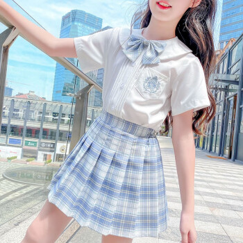 jk套装夏季新款中大童洋气时尚网红衬衫百褶裙两件套夏3637白色1599
