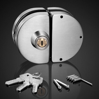 iGear 玻璃门锁 双门双开免开孔304不锈钢对开防盗玻璃门锁JB-022D
