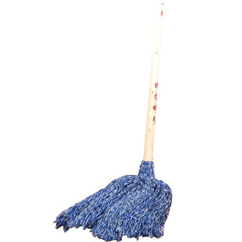 者也 棉线老式拖把 圆头木杆不锈钢箍老式墩布吸水拖布加粗木杆加厚棉线拖把 蓝棉线拖把