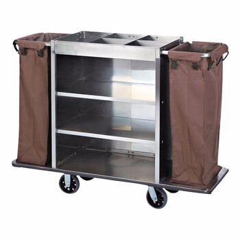 益美得 LK1007 不锈钢布草车酒店服务清洁车加厚收纳车手推车 双通车5寸(整装型)