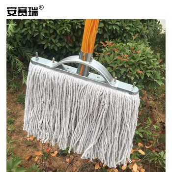 安赛瑞 木杆拖把 老式墩布尘推棉线拖把 30cm长可悬挂拖把 工厂物业吸水拖布 白700573