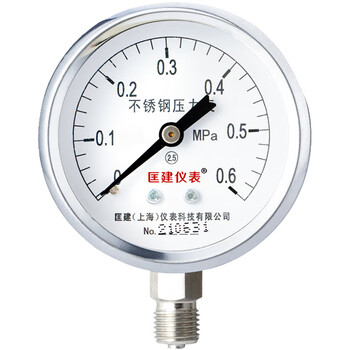 匡建仪表（CONJANT）Y-60BF 全不锈钢压力表 0-0.6mpa304材质防腐耐酸碱耐高温M14*1.5螺纹