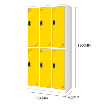 尚留鑫 储物柜浴室刷卡寄存柜宿舍多门员工柜鞋柜电子感应锁柜子 6门白边黄色