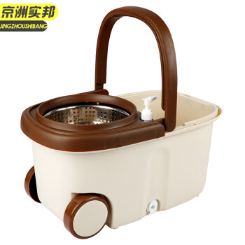 京洲实邦【抹茶绿金属蓝塑料盘+1头】旋转拖把桶双驱动免手洗JZSB8054