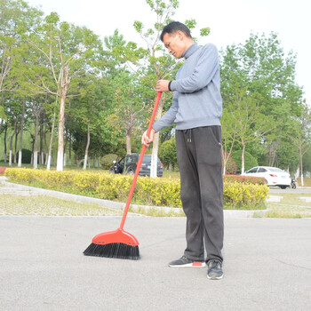 卫洋WY-2005 加大特厚硬毛扫把户外环卫笤帚加大单个塑料马路大扫把庭院大扫帚红色加长扫把(可伸缩)