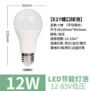 龙代（longdai）低压LED灯泡 夜市摆摊用节能LED灯泡超市市场氛围灯球 12-85V低压E27螺口 12W白光（5只装）