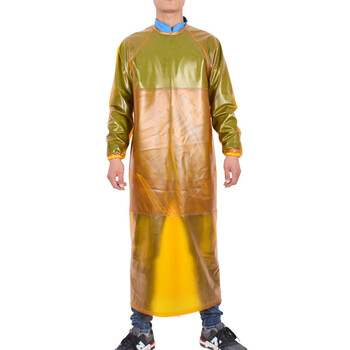 者也 牛筋加厚罩衣防水防油耐弱酸碱长袖反穿衣厨房食堂工厂水产加厚防水工作服反穿罩衣 橘黄色
