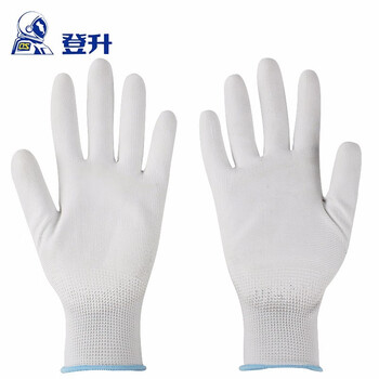 登升 #669涤纶PU半挂手套 13针涤纶掌浸PU手套 精密手套 定制 白色 8码 12副